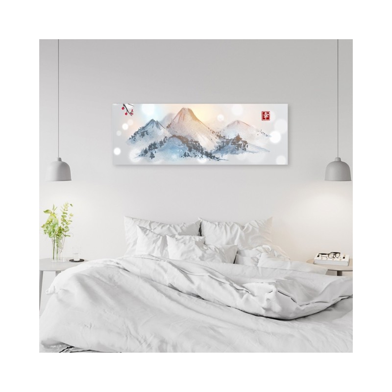 Wandbild für Wohnzimmer - Japanische Berge sumi-e | Feeby