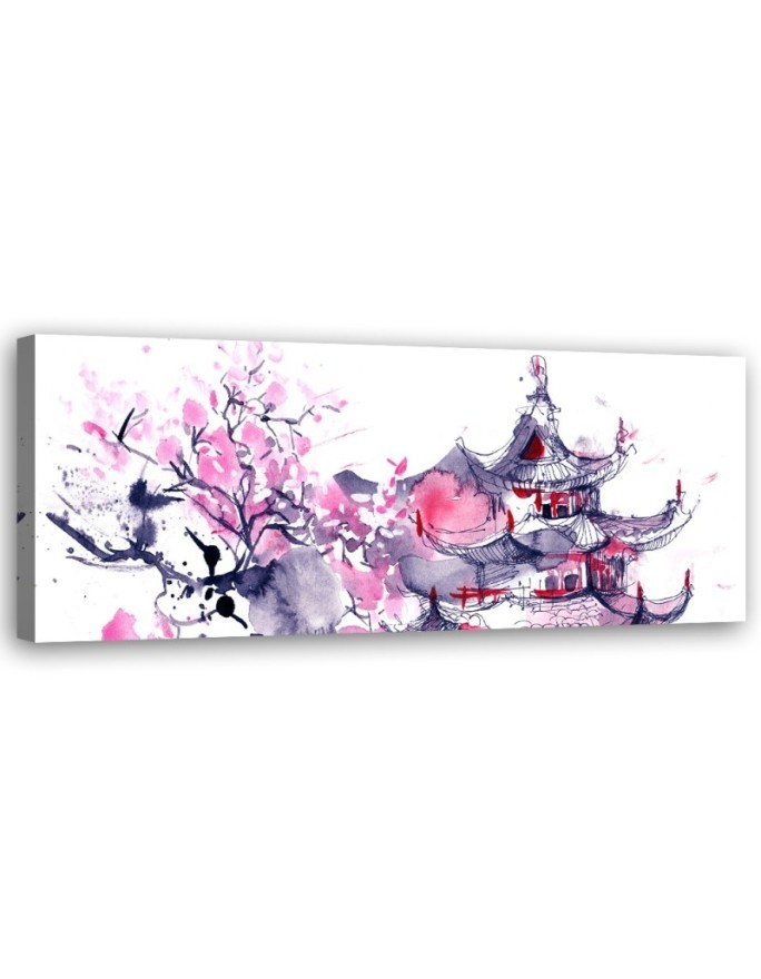 Modernes Wandbild - Japanische Pagode Aquarell | Feeby