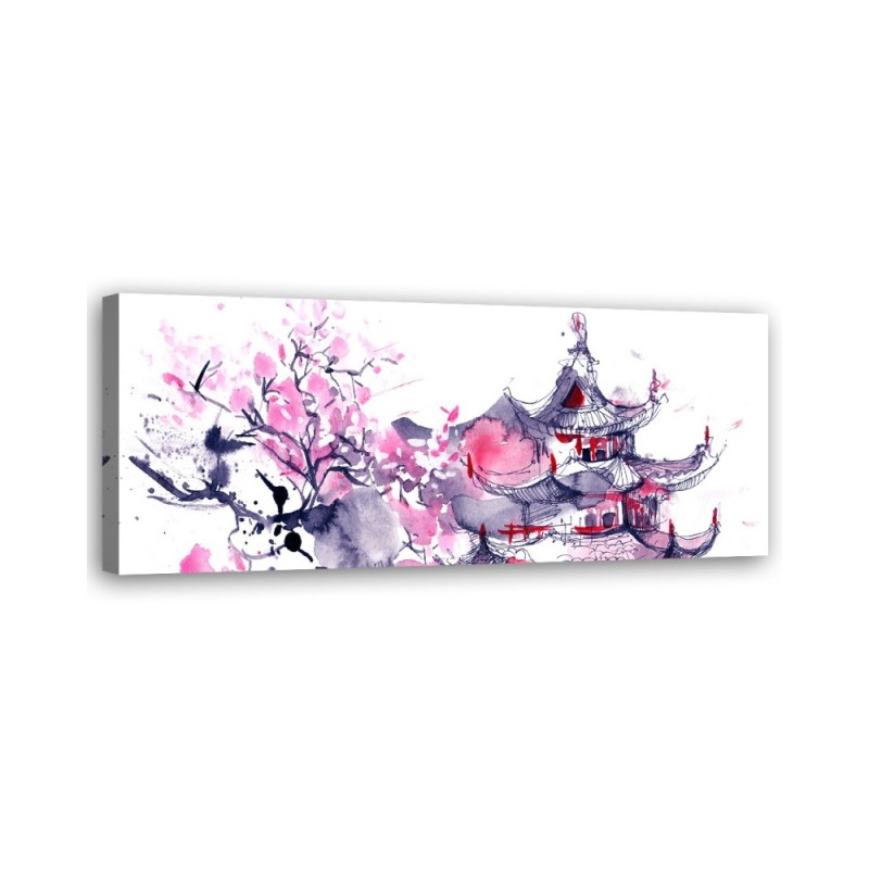 Modernes Wandbild - Japanische Pagode Aquarell | Feeby