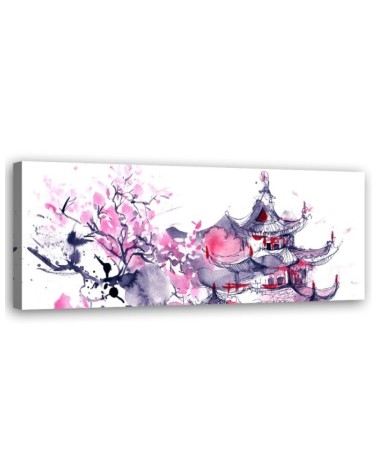Japanese pagoda watercolour - Image for living room | FEEBY