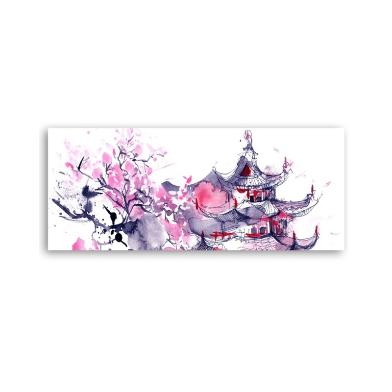 Modernes Wandbild - Japanische Pagode Aquarell | Feeby