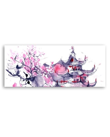 Modernes Wandbild - Japanische Pagode Aquarell | Feeby
