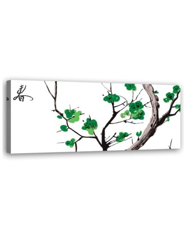 Leinwandbild - Grüner Zweig eines Kirschbaums | Feeby