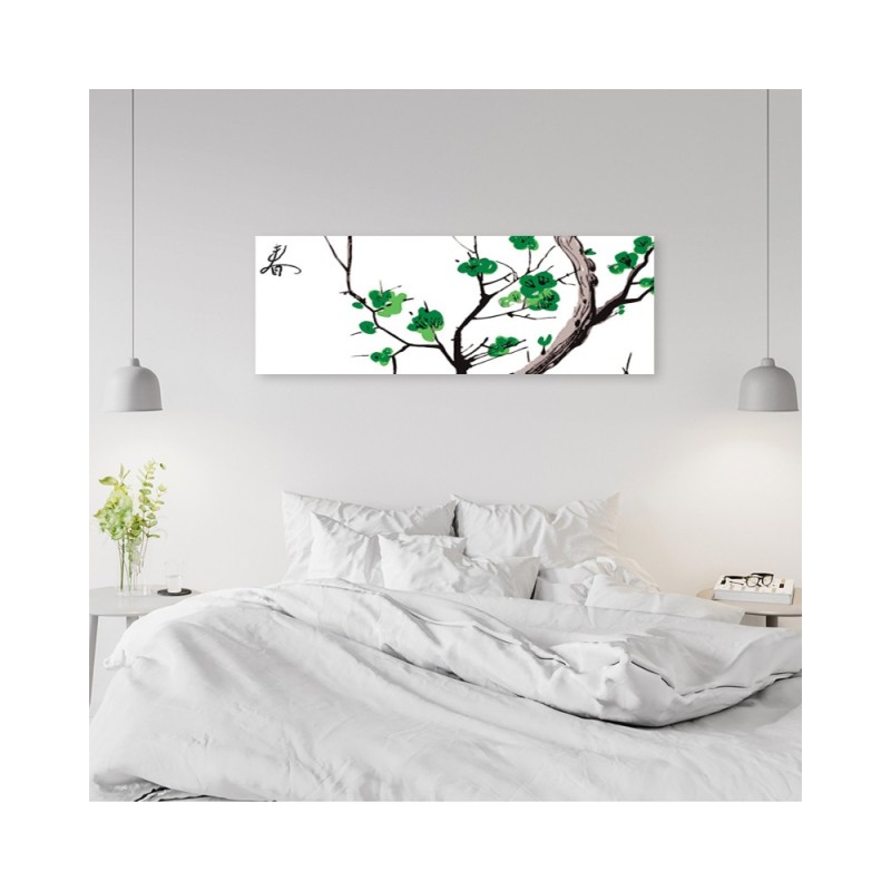 Leinwandbild - Grüner Zweig eines Kirschbaums | Feeby