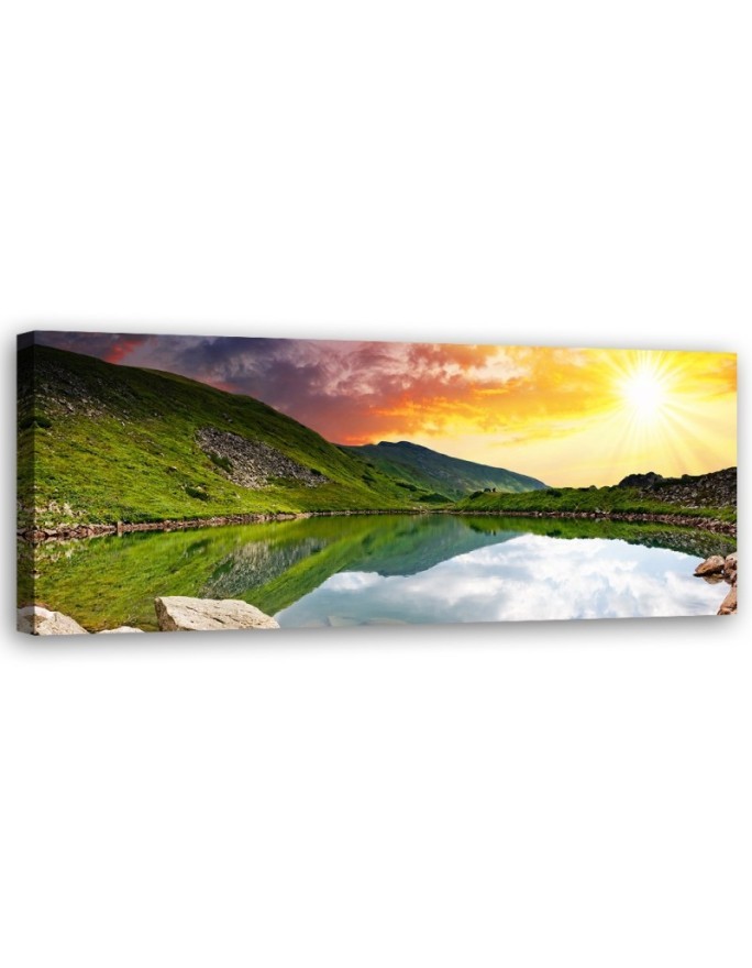 Leinwandbild modern - Bergsee und Sonnenuntergang | Feeby