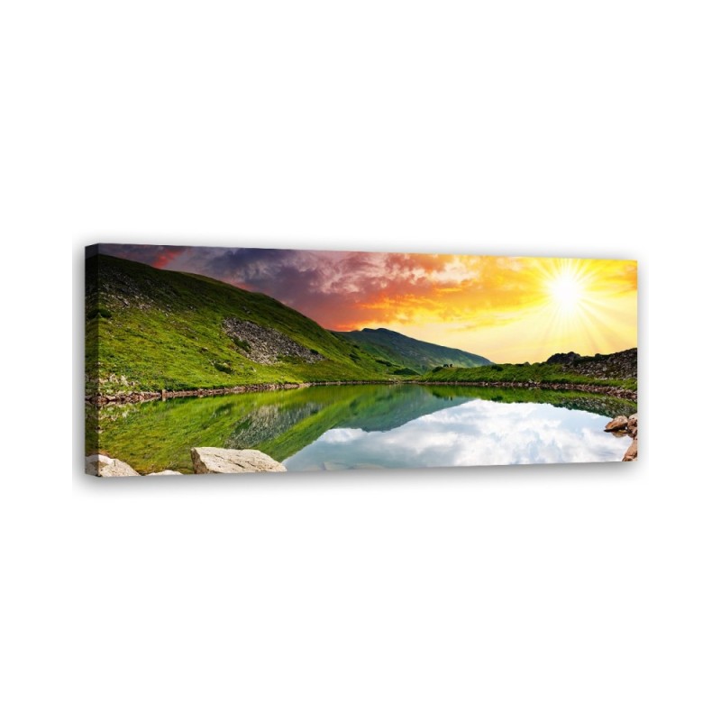 Leinwandbild modern - Bergsee und Sonnenuntergang | Feeby