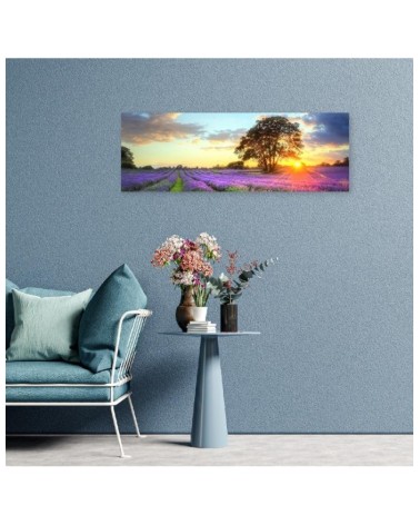 Leinwandbild - Baum in einem Lavendelfeld | Feeby