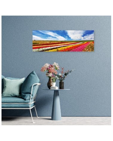 Leinwanddruck - Feld mit bunten Tulpen | Feeby