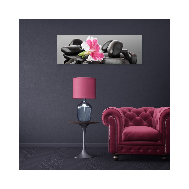 Leinwandbild - Blume und dunkle Zen-Steine | Feeby