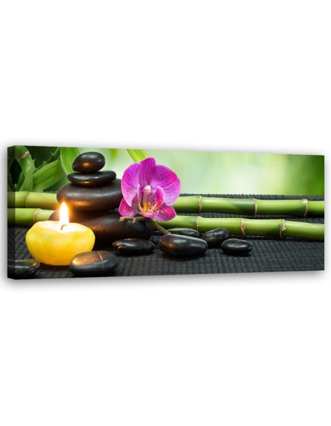 Leinwandbild modern - Zen-Komposition mit Kerze und Blumen | Feeby
