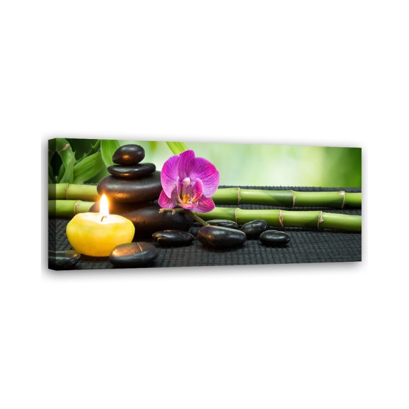 Leinwandbild modern - Zen-Komposition mit Kerze und Blumen | Feeby