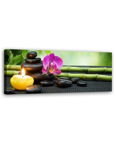 Leinwandbild modern - Zen-Komposition mit Kerze und Blumen | Feeby