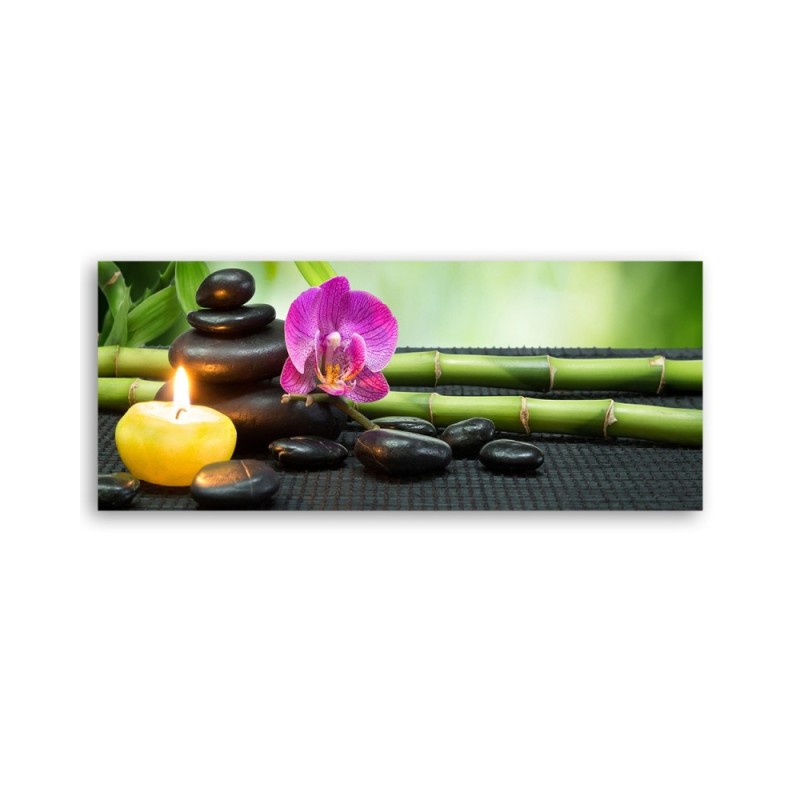 Leinwandbild modern - Zen-Komposition mit Kerze und Blumen | Feeby