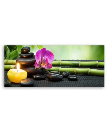 Leinwandbild modern - Zen-Komposition mit Kerze und Blumen | Feeby