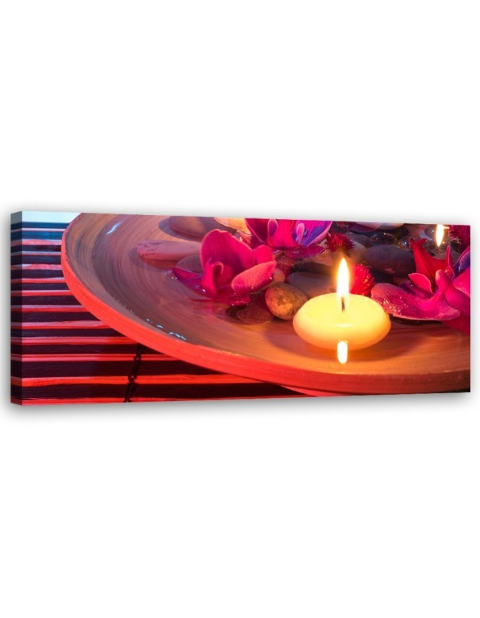 Leinwandbild - Schwebende Blumen und Zen-Steine | Feeby