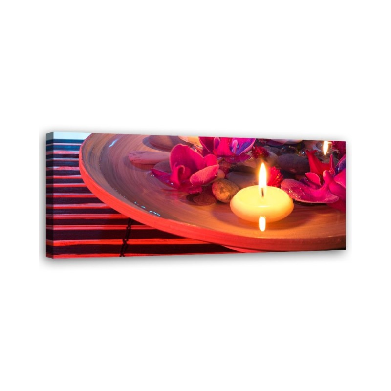 Leinwandbild - Schwebende Blumen und Zen-Steine | Feeby