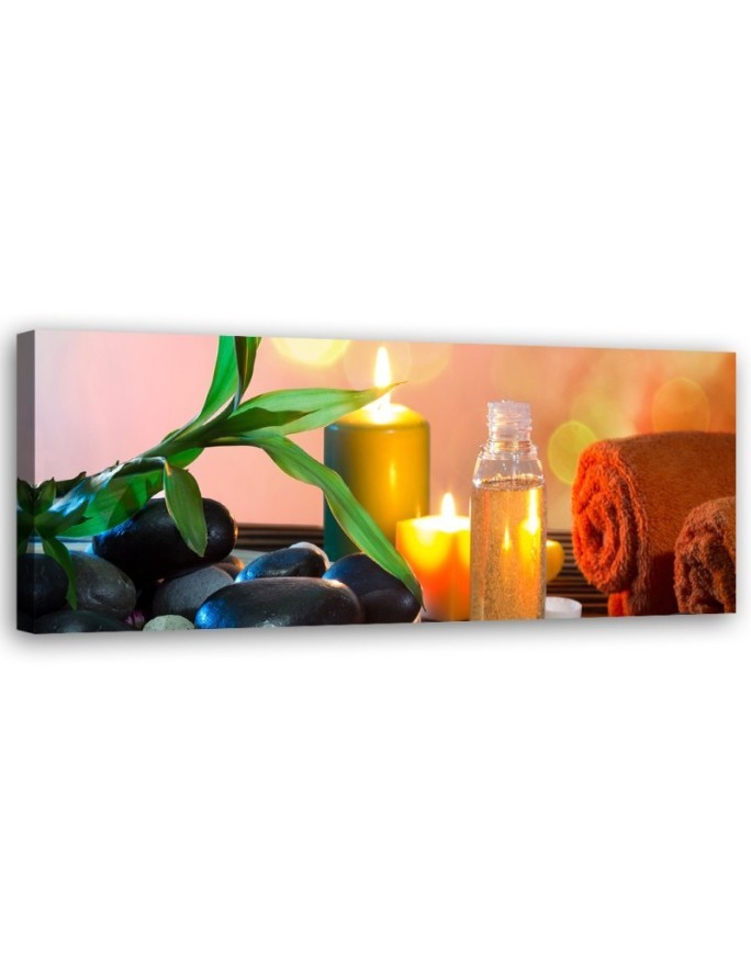 Leinwandbild modern - Zen-Blatt-Steine-Kerze | Feeby