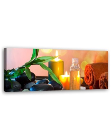 Leinwandbild modern - Zen-Blatt-Steine-Kerze | Feeby