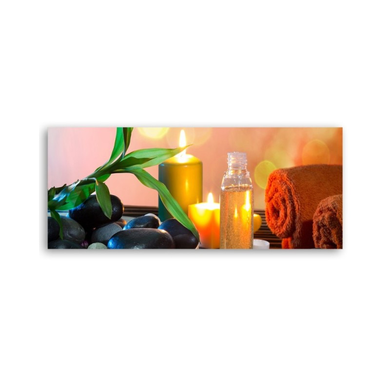 Leinwandbild modern - Zen-Blatt-Steine-Kerze | Feeby