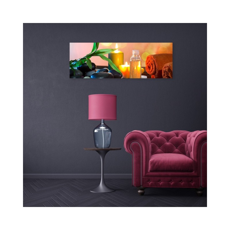 Leinwandbild modern - Zen-Blatt-Steine-Kerze | Feeby