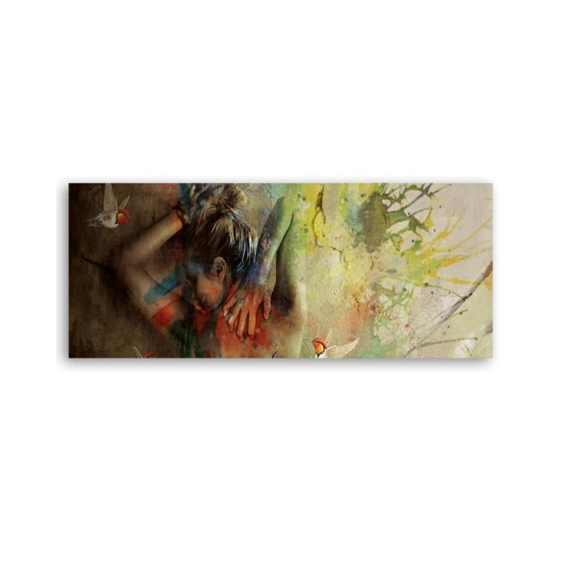 Leinwandbild - Frau und Kolibris | Feeby