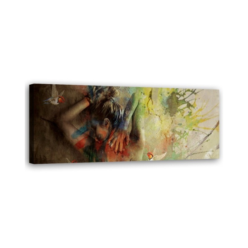 Leinwandbild - Frau und Kolibris | Feeby