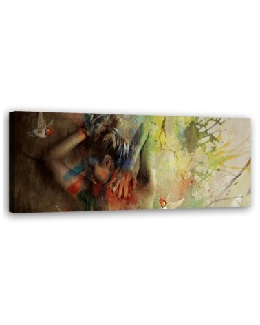 Leinwandbild - Frau und Kolibris | Feeby