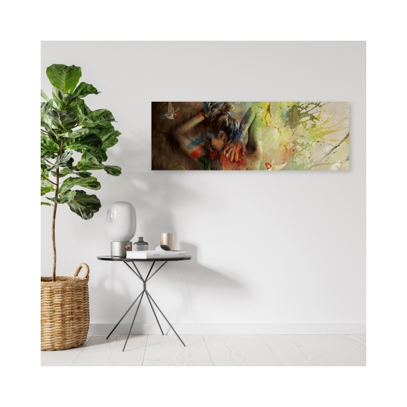 Leinwandbild - Frau und Kolibris | Feeby