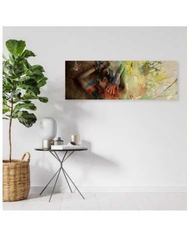 Leinwandbild - Frau und Kolibris | Feeby