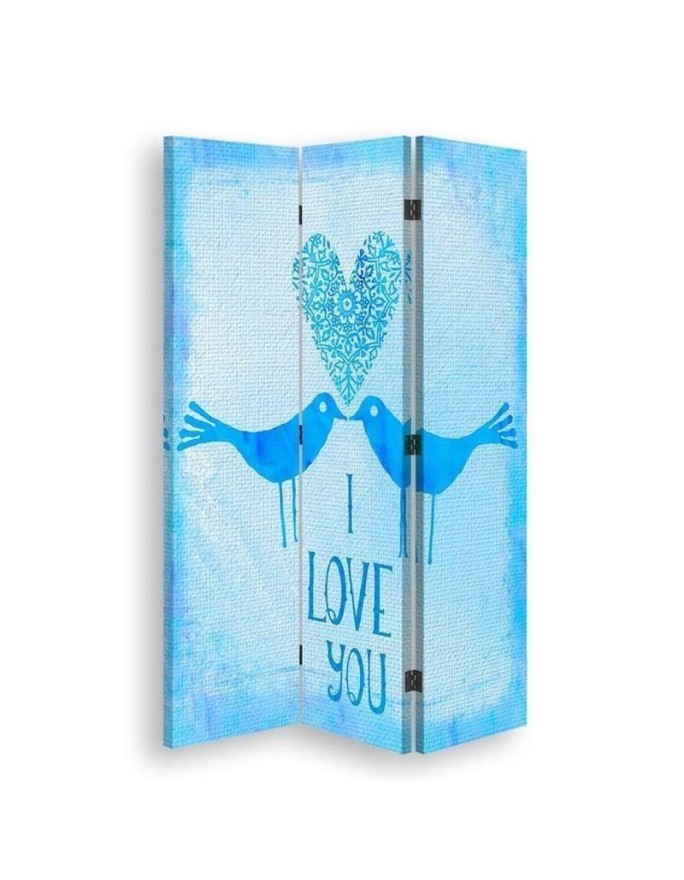 Parawan Dwa ptaki na niebieskim tle, napis I Love You - Andrea Haase - Feeby.pl