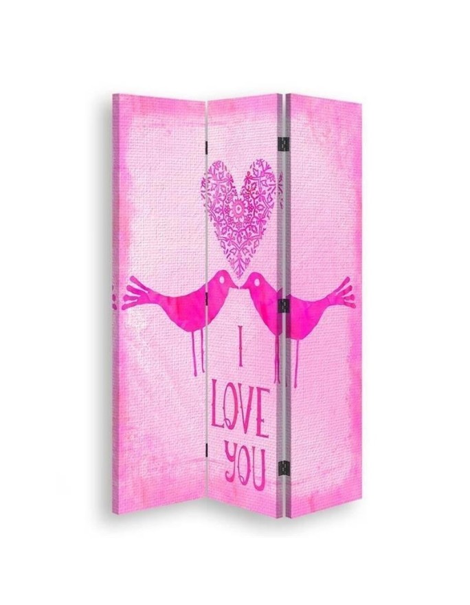 Parawan Dwa ptaki na różowym tle, napis I Love You - Andrea Haase - Feeby.pl