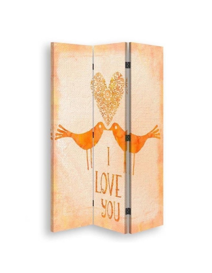 Parawan Dwa ptaki na pomarańczowym tle, napis I Love You - Andrea Haase - Feeby.pl