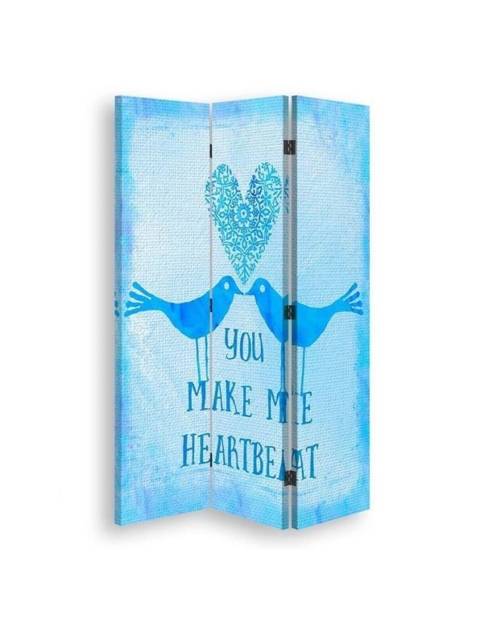 Parawany Dwa ptaki na niebieskim tle, napis You Make Me Heartbeat - Andrea Haase - Feeby.pl