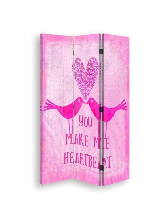 Parawan Dwa ptaki na różowym tle, napis You Make Me Heartbeat - Andrea Haase - Feeby.pl