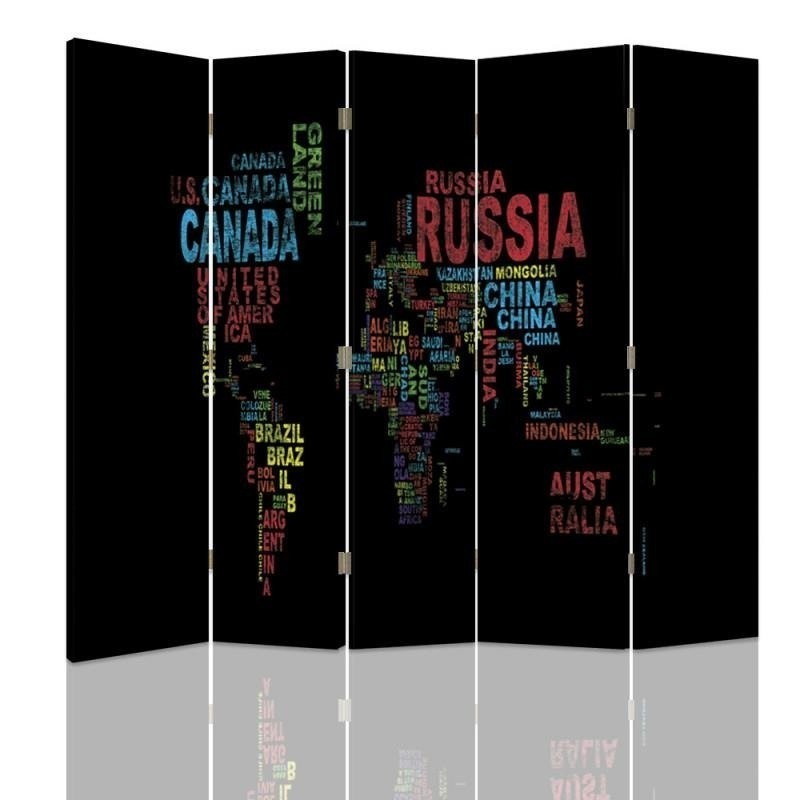 Parawan Mapa świata z napisami - feeby.pl