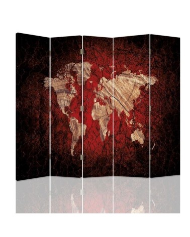 Practical screen - Rustic world map in red | FEEBY