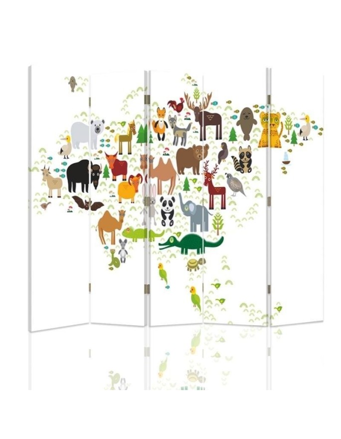 Parawan Mapa świata ze zwierzętami - feeby.pl