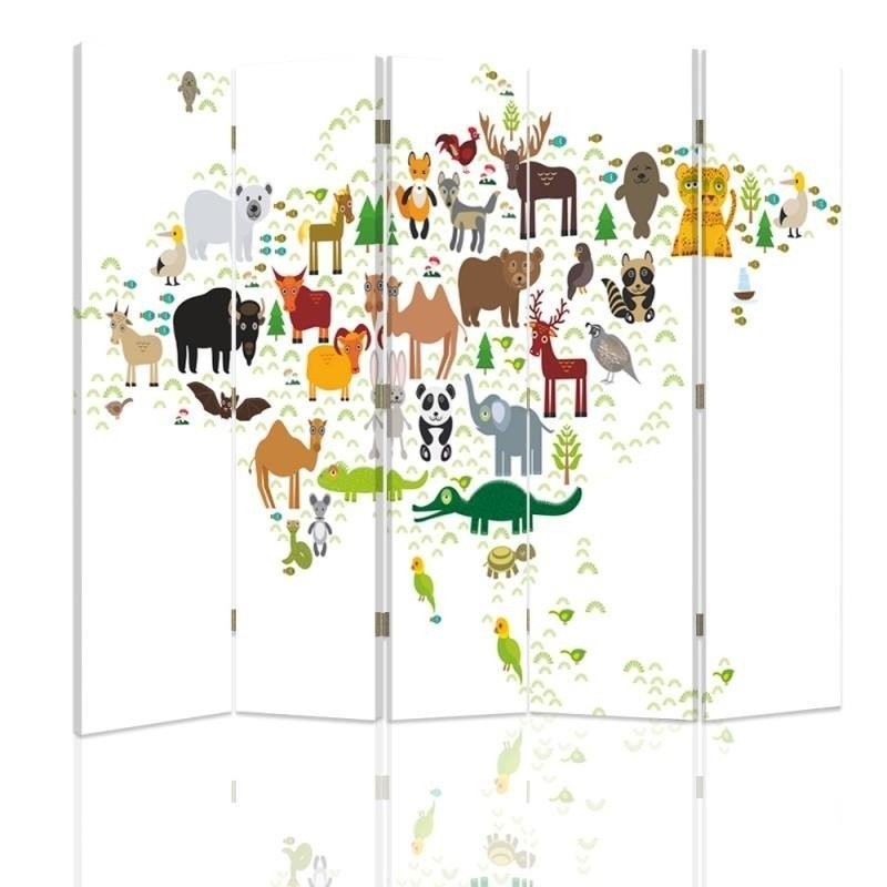 Parawan Mapa świata ze zwierzętami - feeby.pl