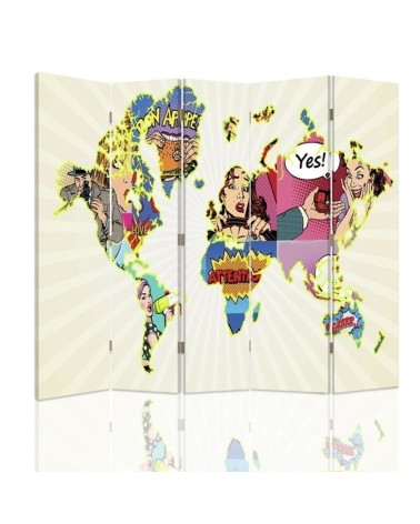 Two-sided folding screen - Pop-art world map | FEEBY