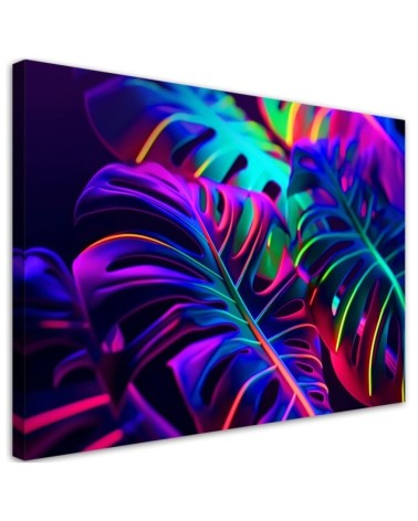 Modern canvas print - Monstera leaves in neon colours | FEEBY