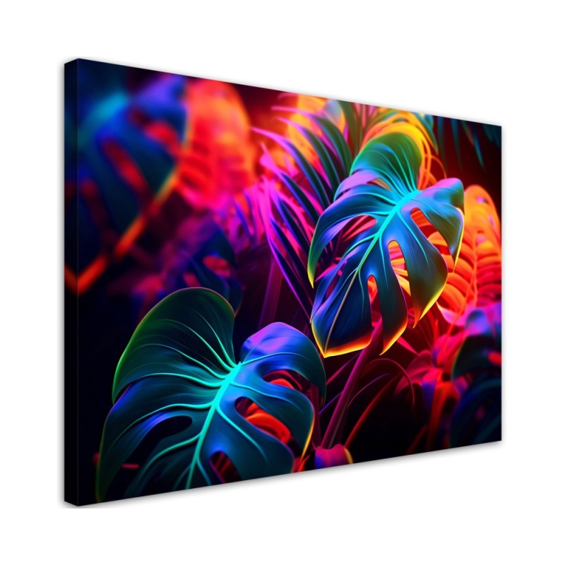 Obraz do salonu - Liście monstera w neonowych barwach | Feeby.pl