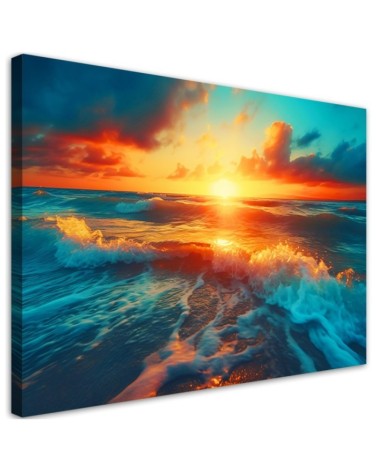 Living room painting - Sunset and sea waves | FEEBY