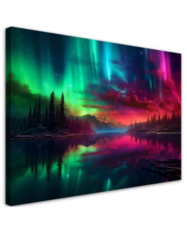 Print on canvas - Aurora borealis on a mountain background | FEEBY