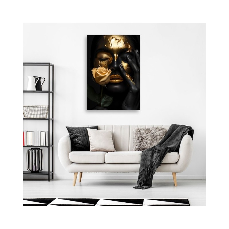 Obraz do salonu - Złota twarz kobiety Glamour | Feeby.pl