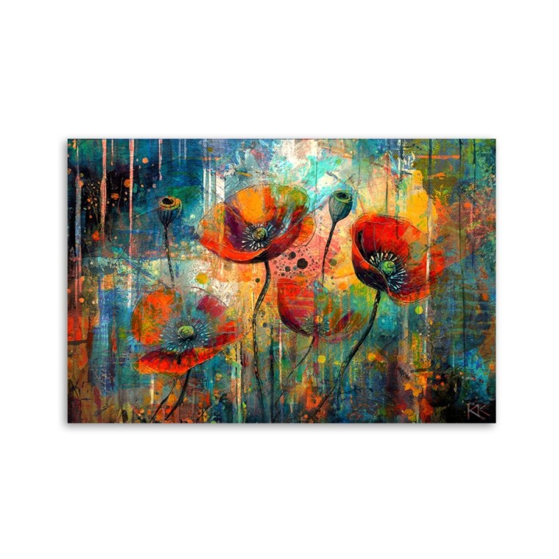 Modny obraz do salonu - Abstrakcyjne Kwiaty Maki | Feeby.pl