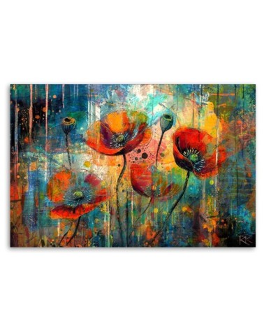 Modny obraz do salonu - Abstrakcyjne Kwiaty Maki | Feeby.pl