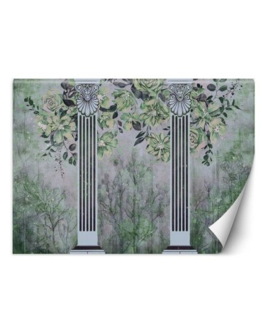 Wall mural for living room - Ancient columns and flowers | FEEBY