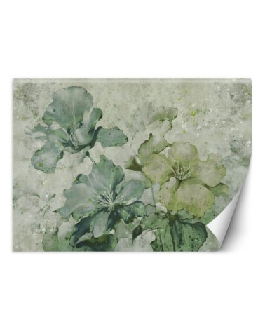 Wall mural for living room - Green flowers watercolor | FEEBY