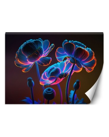 Wall mural for living room - Neon flowers nature | FEEBY