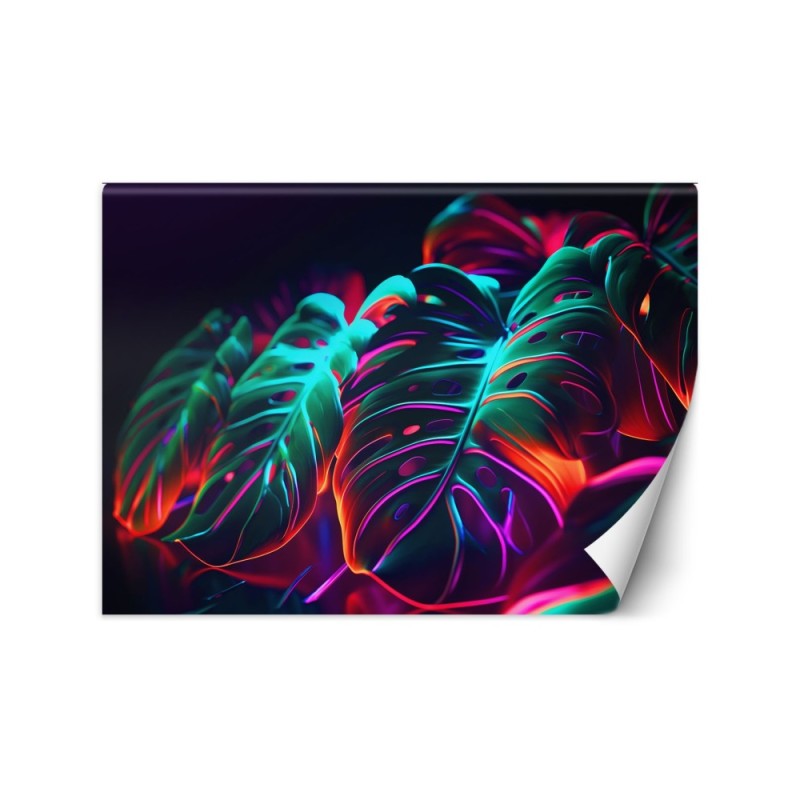 Modern wallpaper - Monstera leaves in futuristic style | FEEBY
